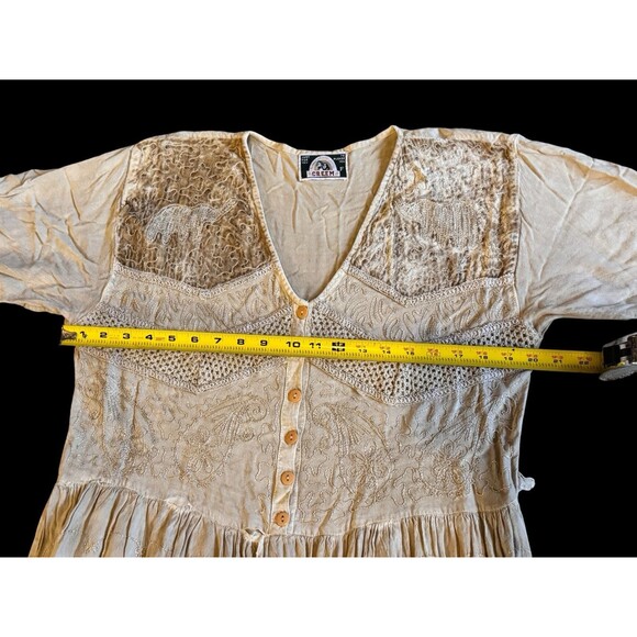 Vtg 70s CREEM Dress Hippie Boho Viscose Maxi Farmhouse Cottage core Tie Elephant - Picture 7 of 16